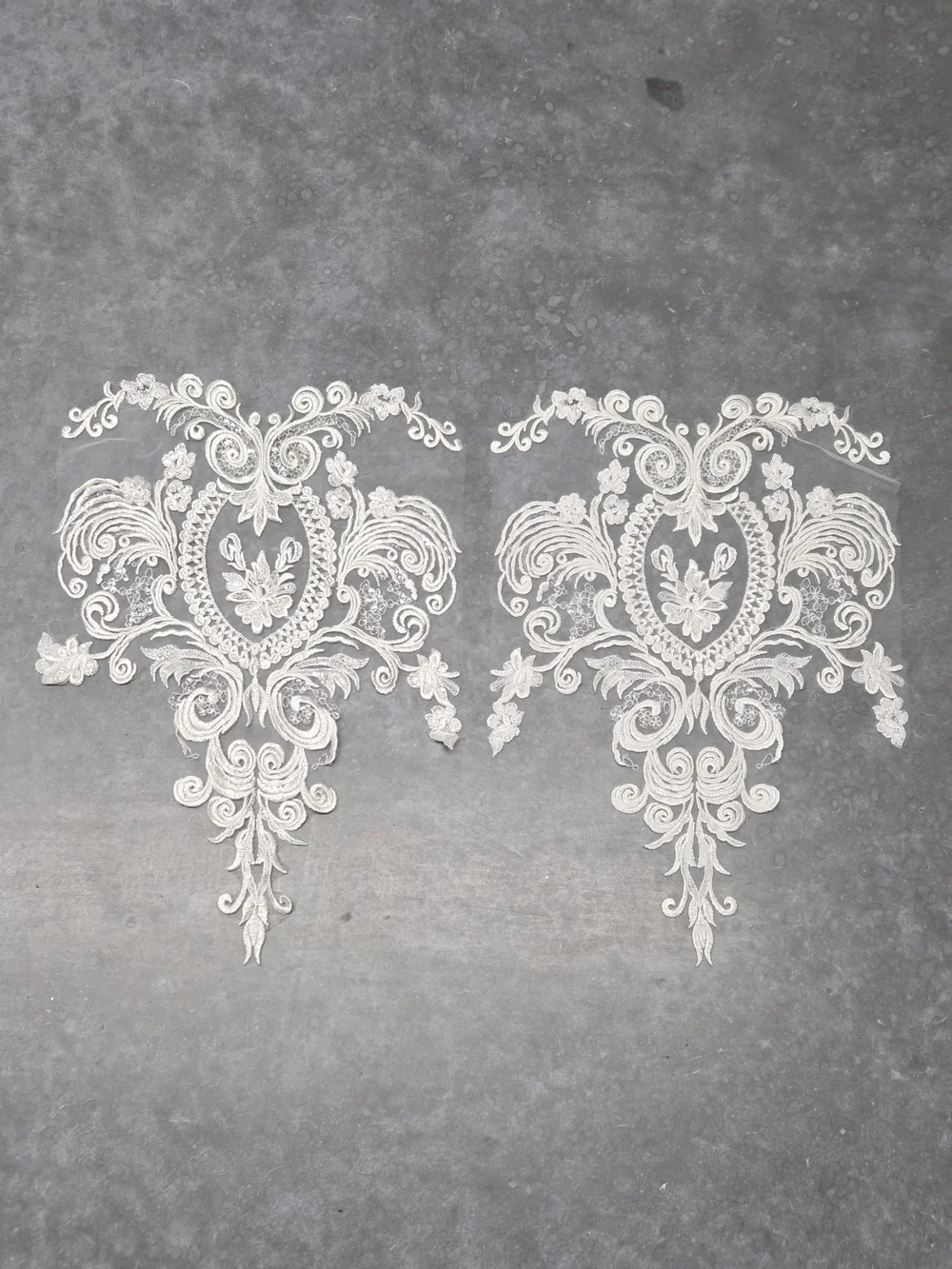 Decorative White Lace Appliqué Pair Cream